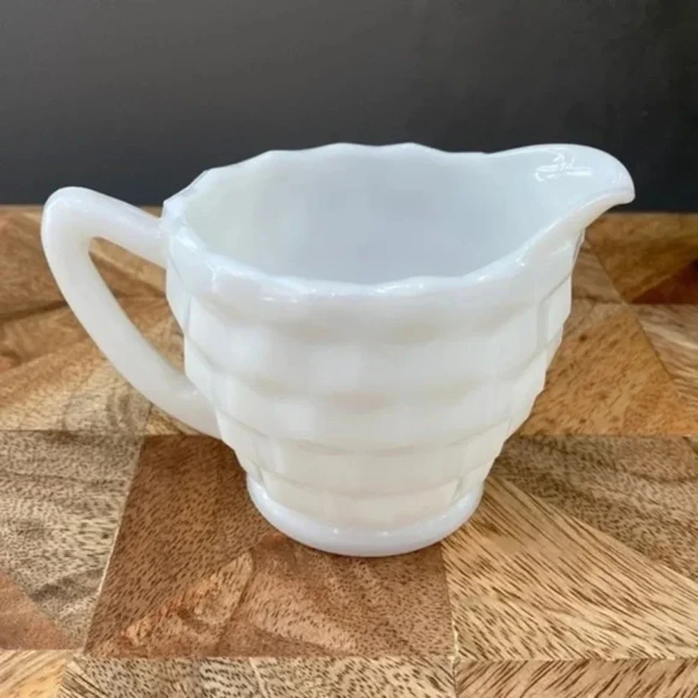 Cube Milk Glass Creamer Vintage